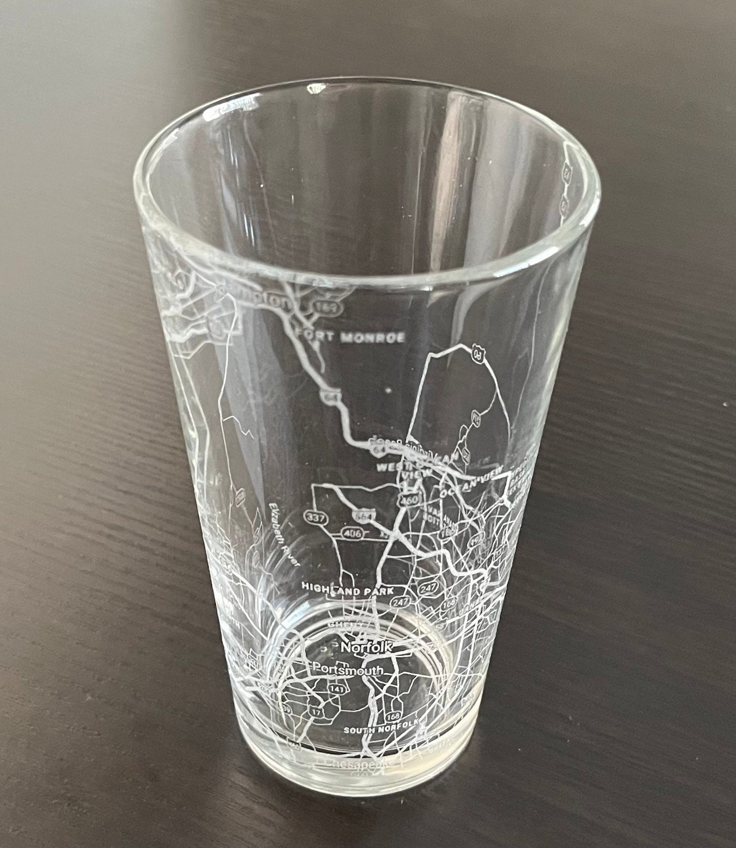 16 oz Pint Beer Glass Urban City Map Norfolk, VA