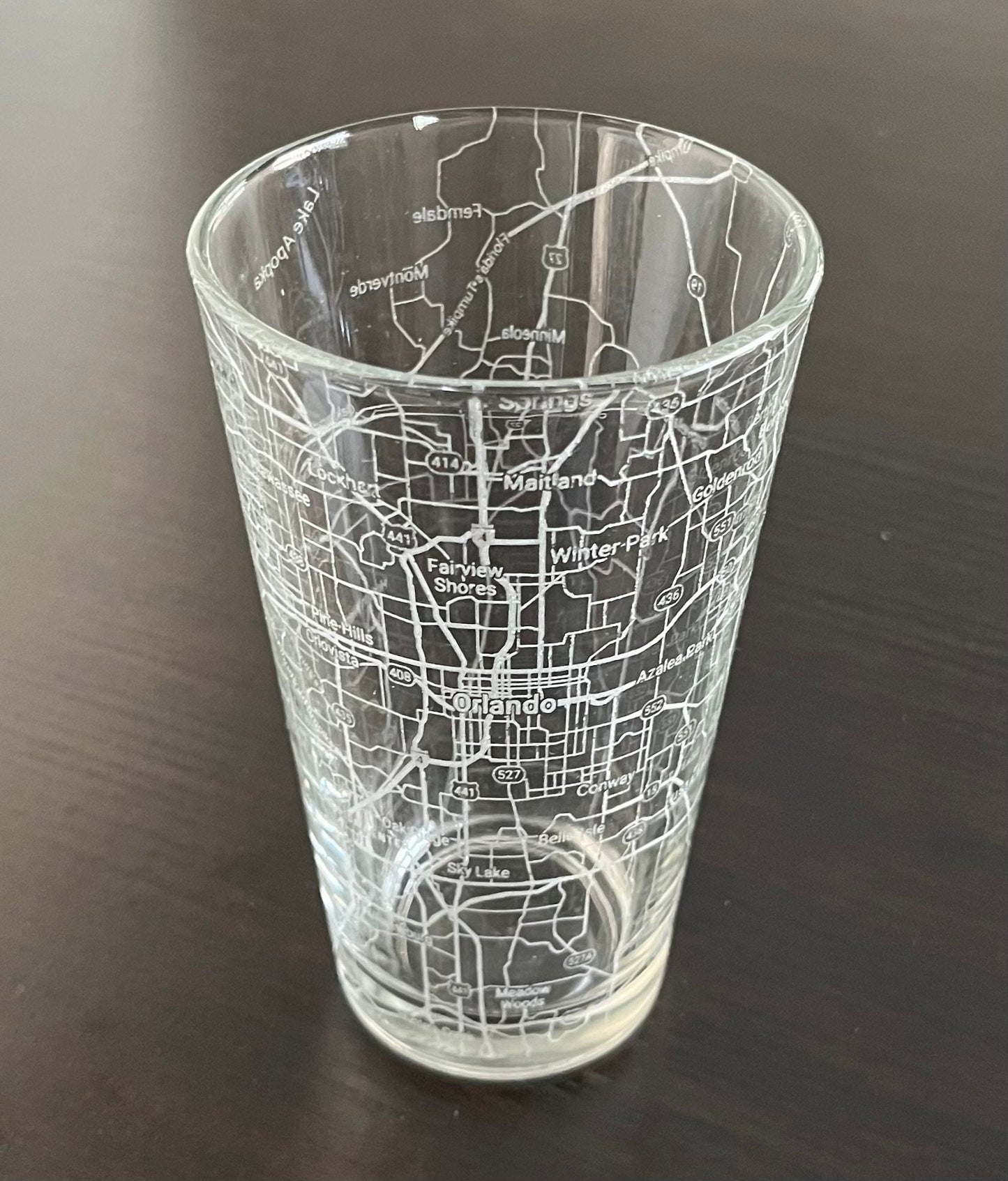 16 oz Pint Beer Glass Urban City Map Orlando, FL