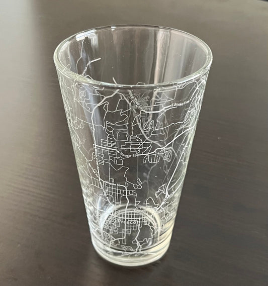 16 oz Pint Beer Glass Urban City Map Prescott, AZ