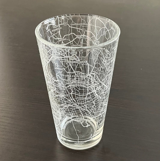 16 oz Pint Beer Glass Urban City Map Queens, NY