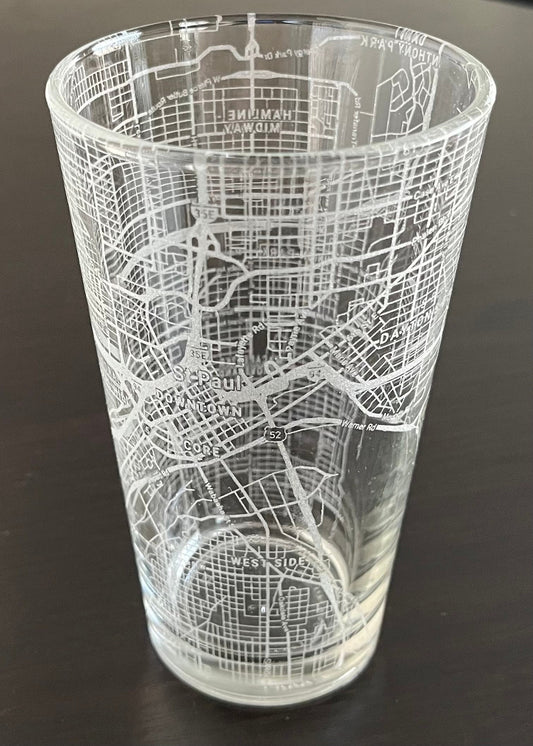 16 oz Pint Beer Glass Urban City Map St Paul, MN