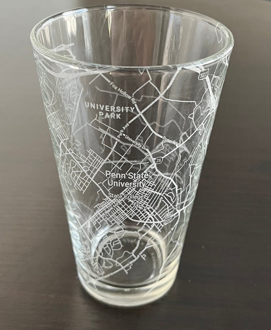 16 oz Pint Beer Glass Urban City Map State College, PA