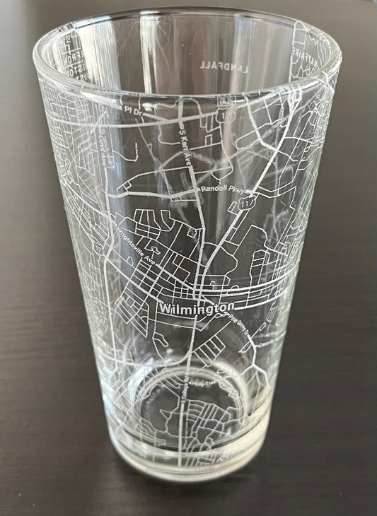 16 oz Pint Beer Glass Urban City Map Wilmington, NC