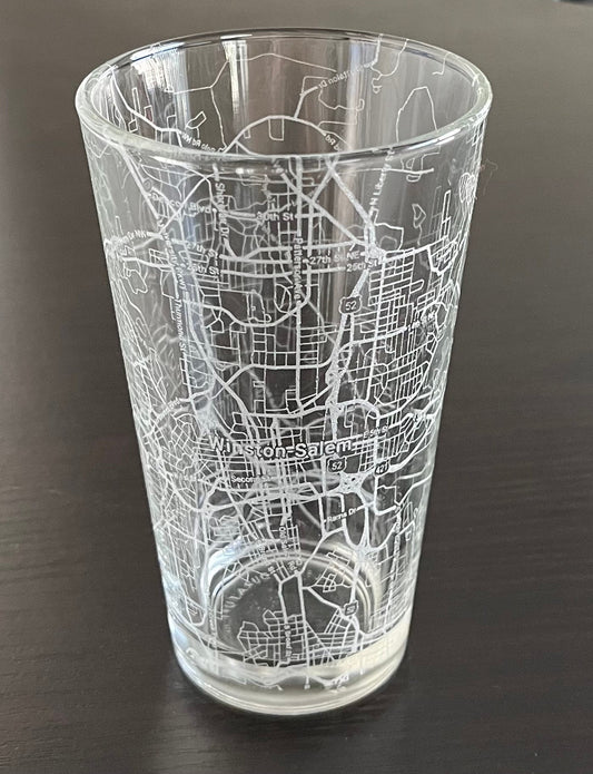 16 oz Pint Beer Glass Urban City Map Winston-Salem, NC