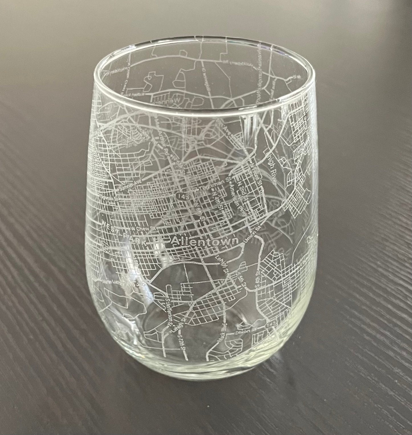 Stemless Wine Glass Urban City Map Allentown, PA