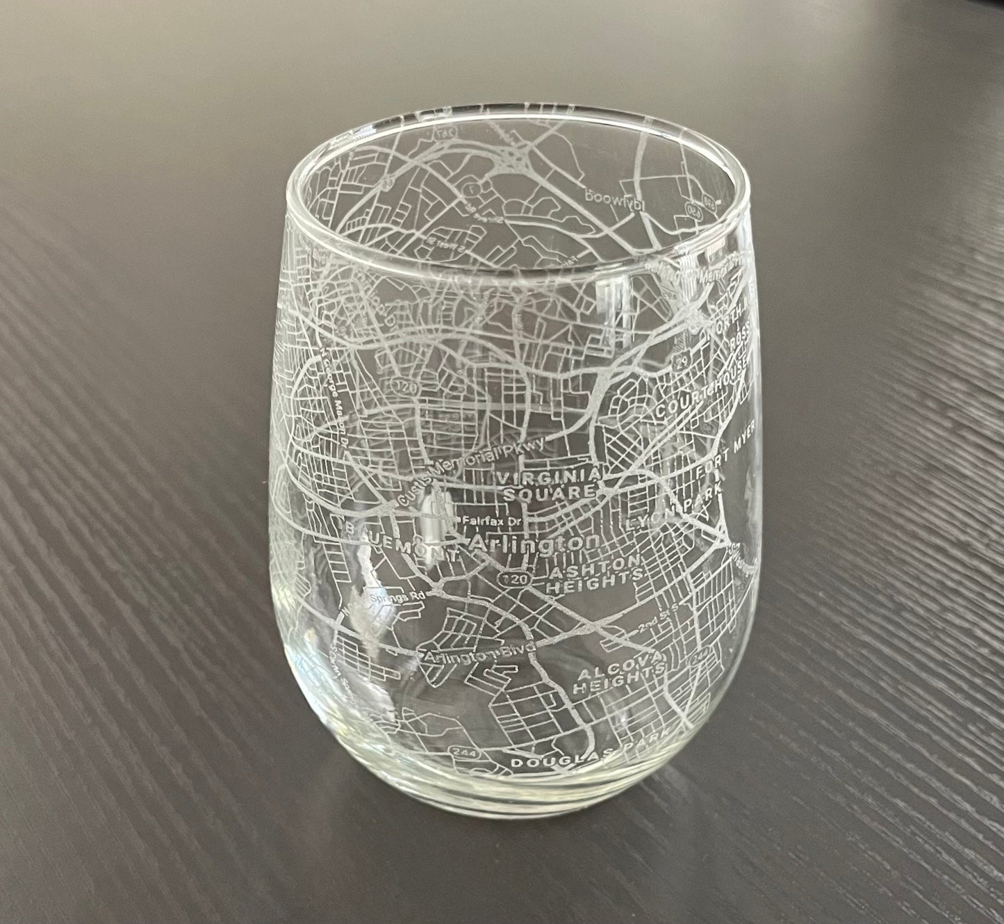 Stemless Wine Glass Urban City Map Arlington, VA