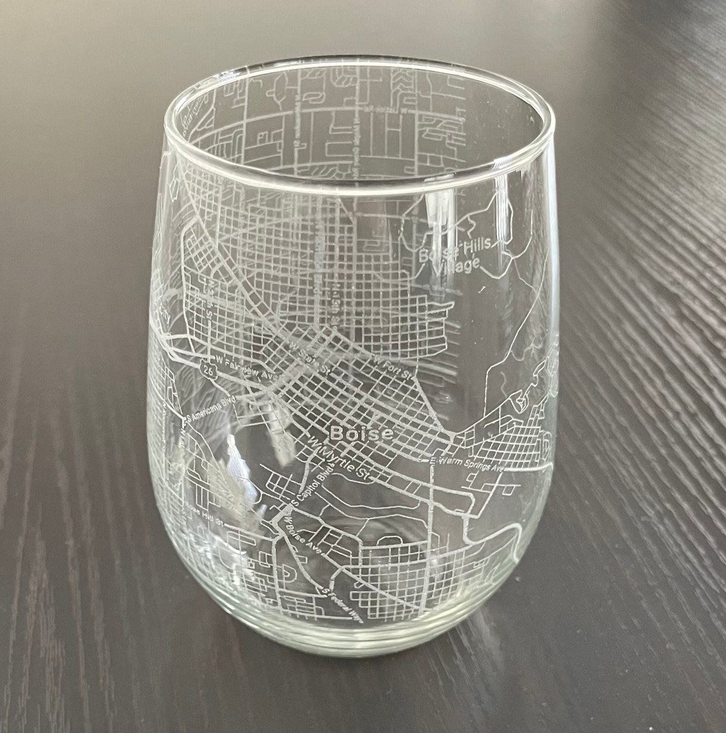 Stemless Wine Glass Urban City Map Boise, ID