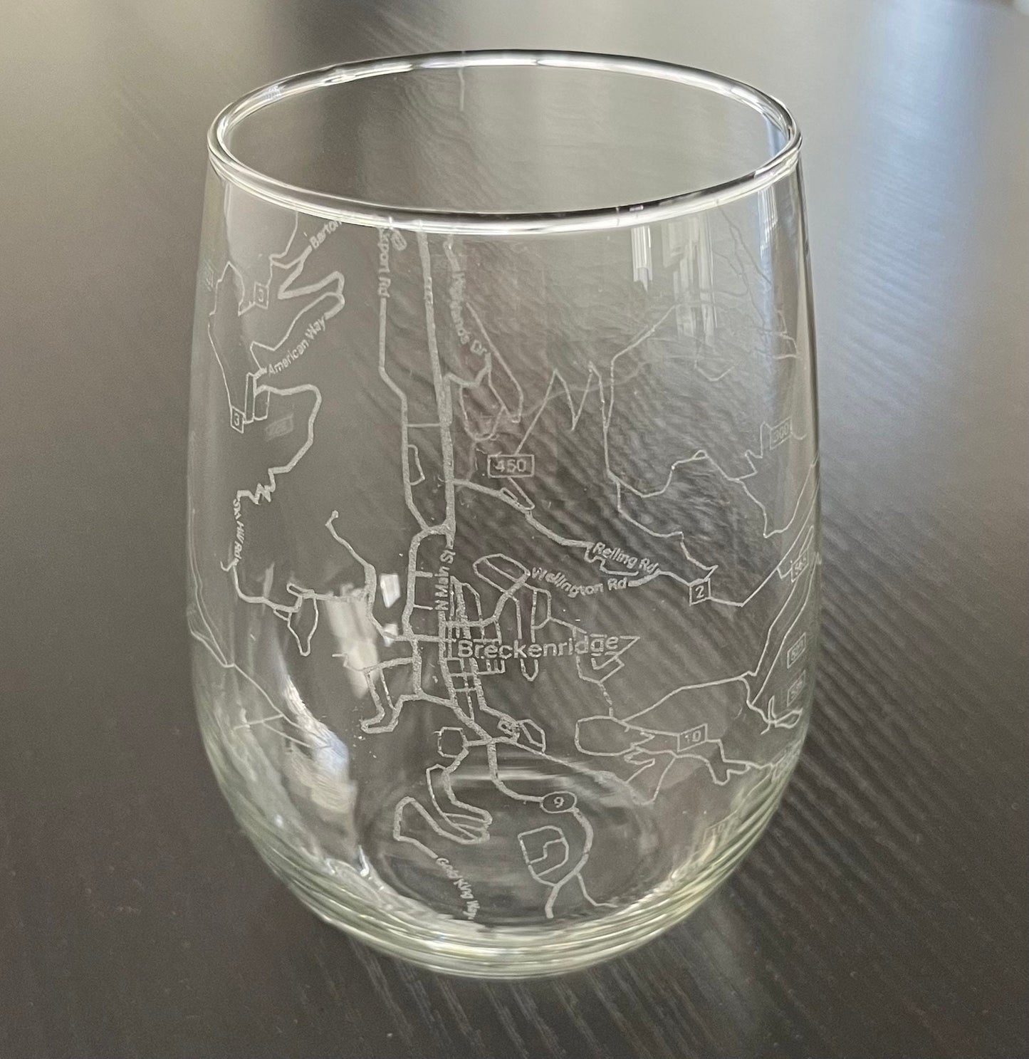 Stemless Wine Glass Urban City Map Breckenridge, CO