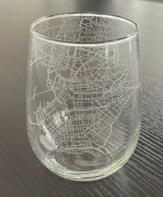 Stemless Wine Glass Urban City Map Brooklyn, NY