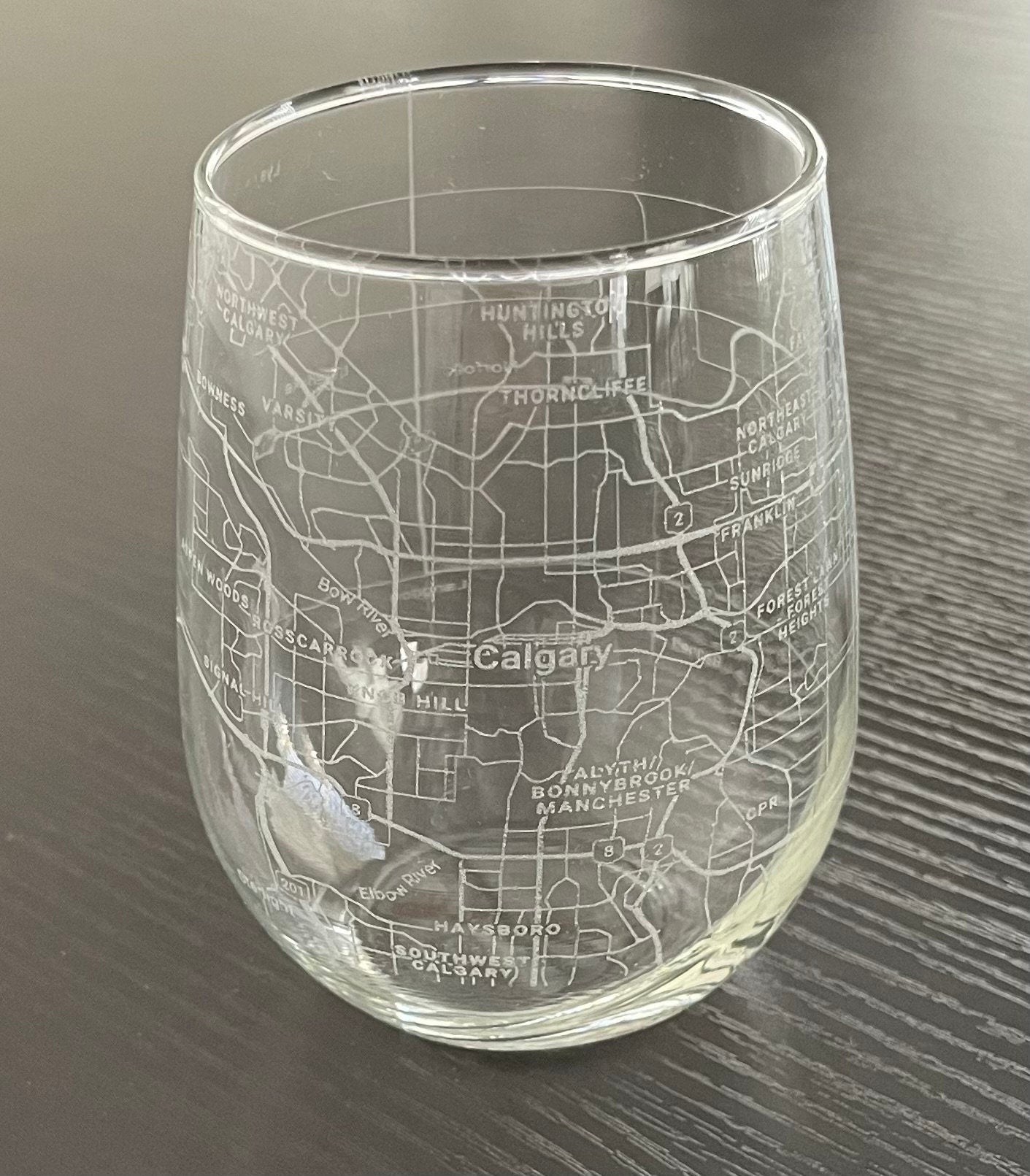 Stemless Wine Glass Urban City Map Calgary, AB, Canada