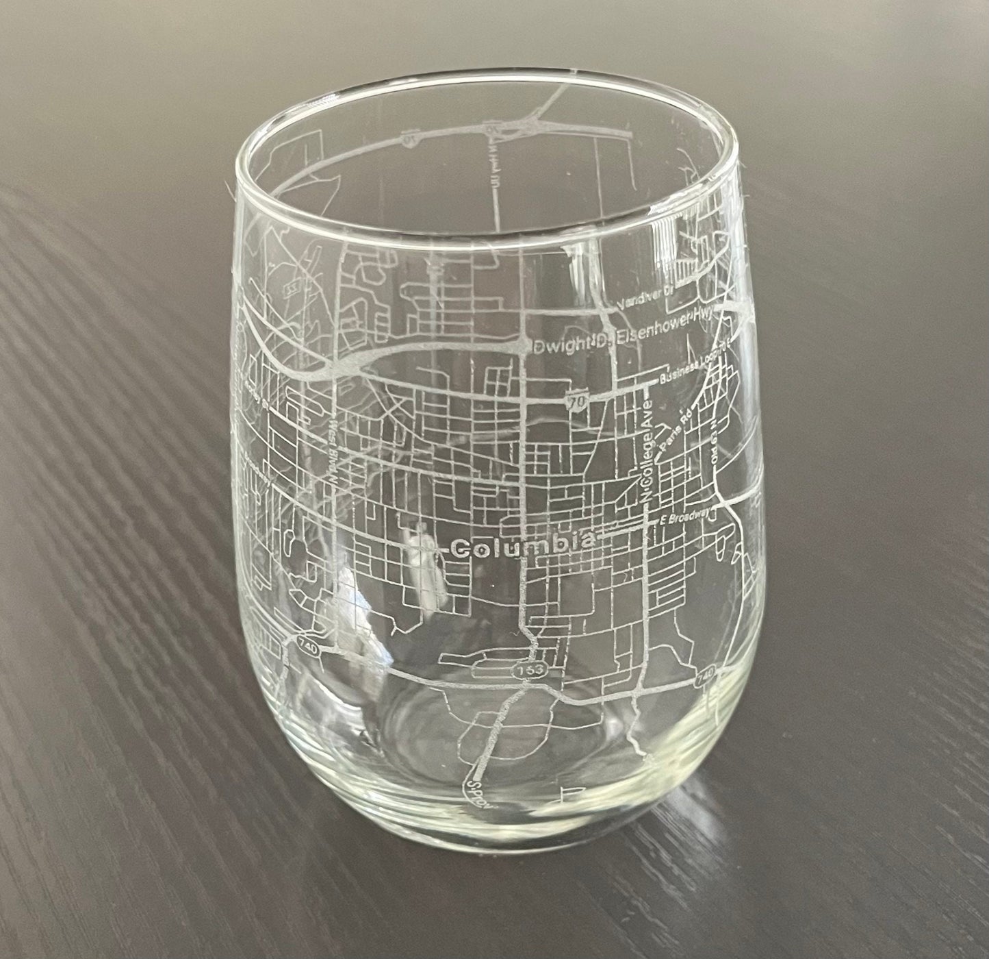 Stemless Wine Glass Urban City Map Columbia, MO