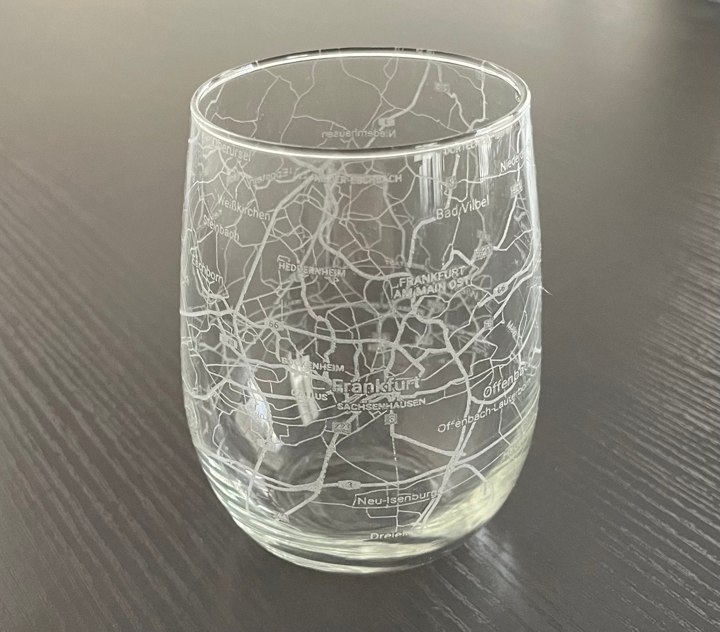 Stemless Wine Glass Urban City Map Frankfurt, Germany