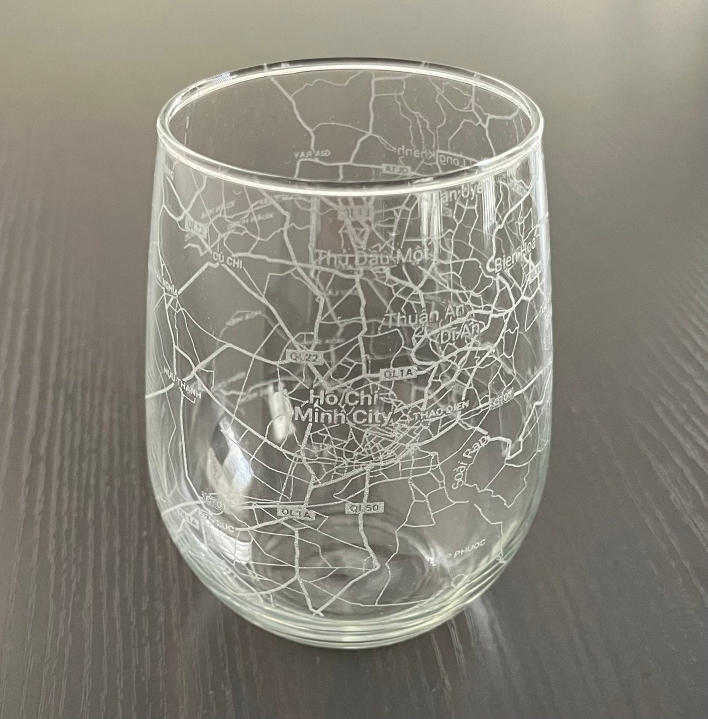 Stemless Wine Glass Urban City Map Ho Chi Minh City, Vietnam