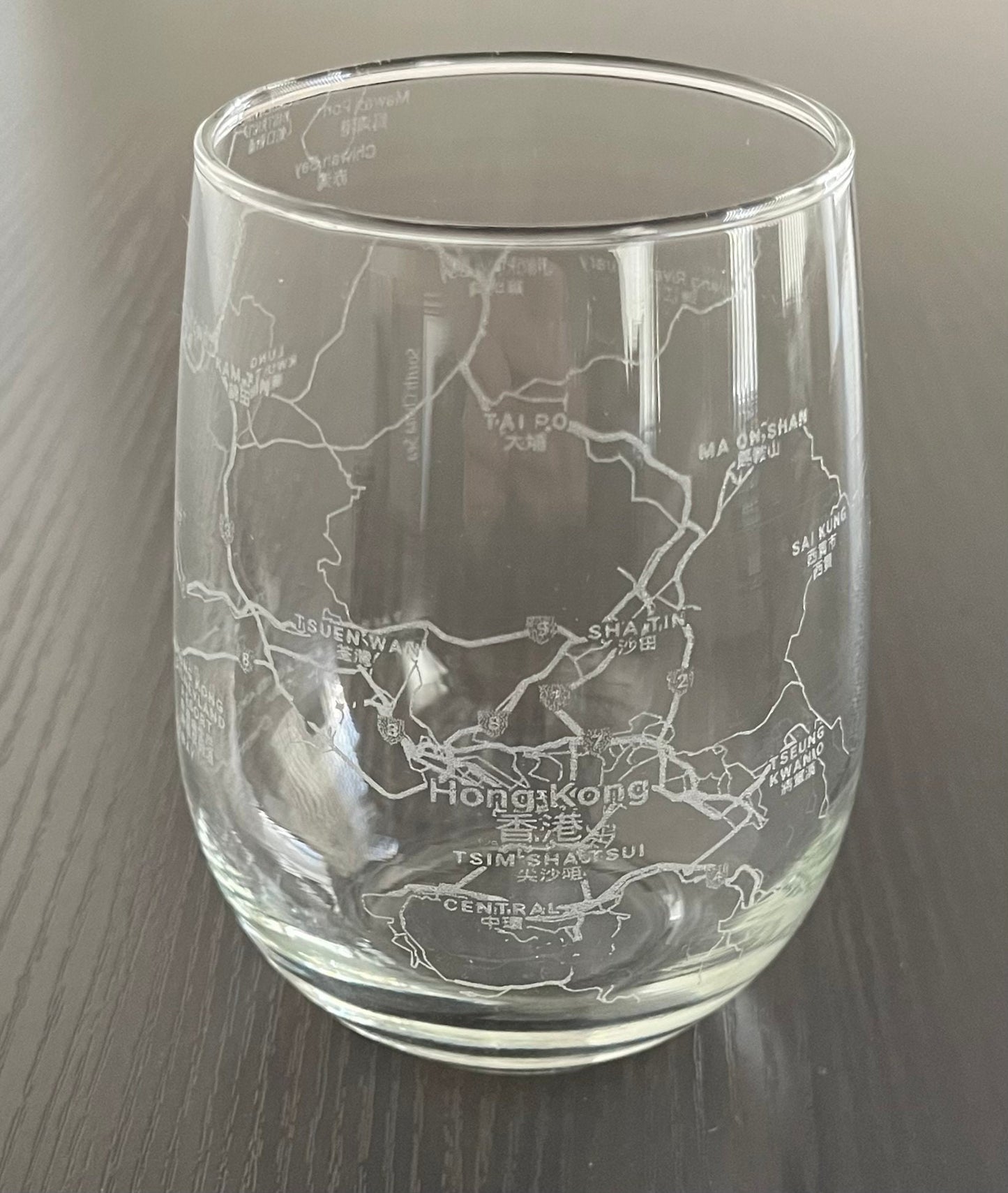 Stemless Wine Glass Urban City Map Hong Kong