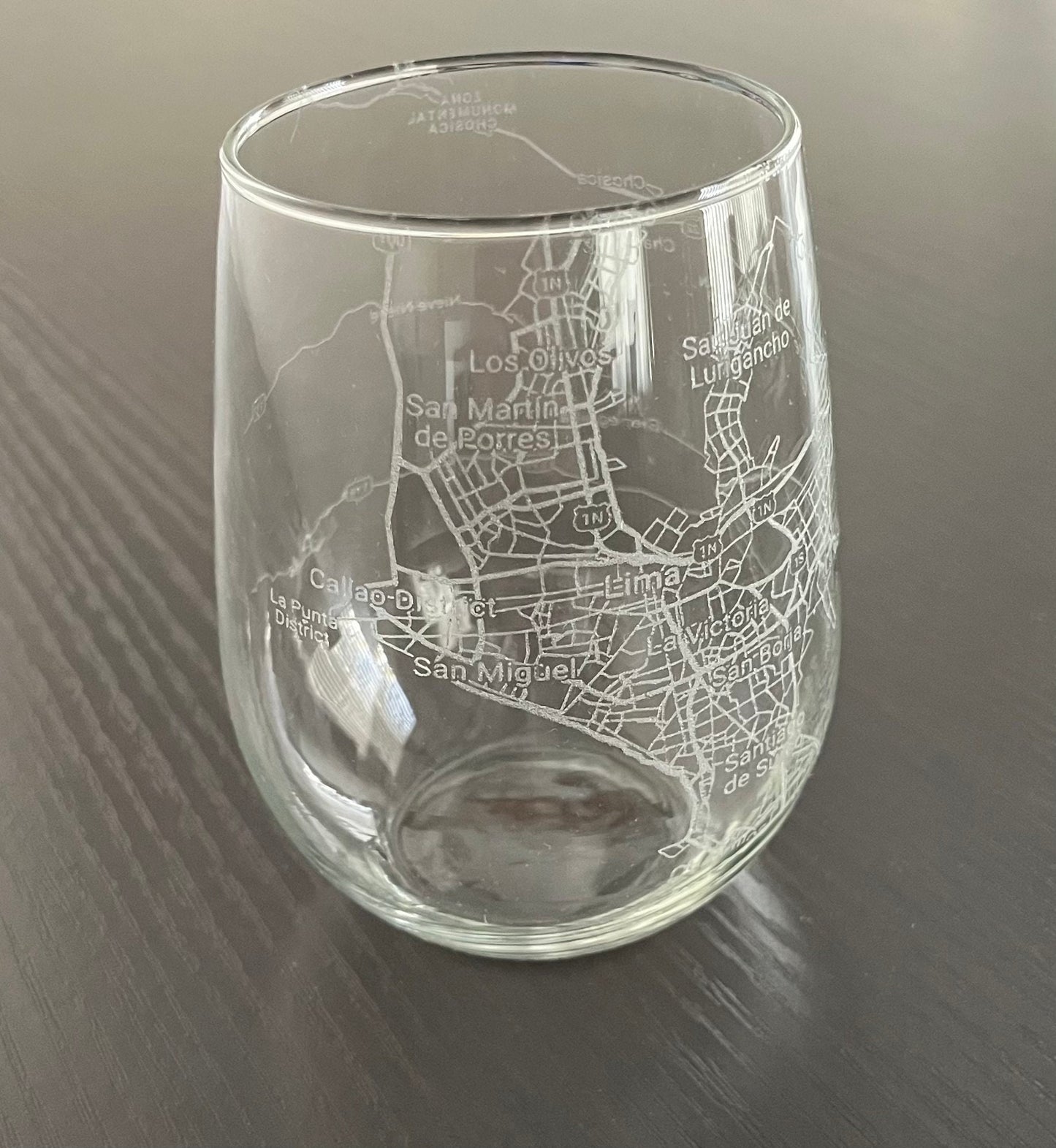 Stemless Wine Glass Urban City Map Lima, Peru