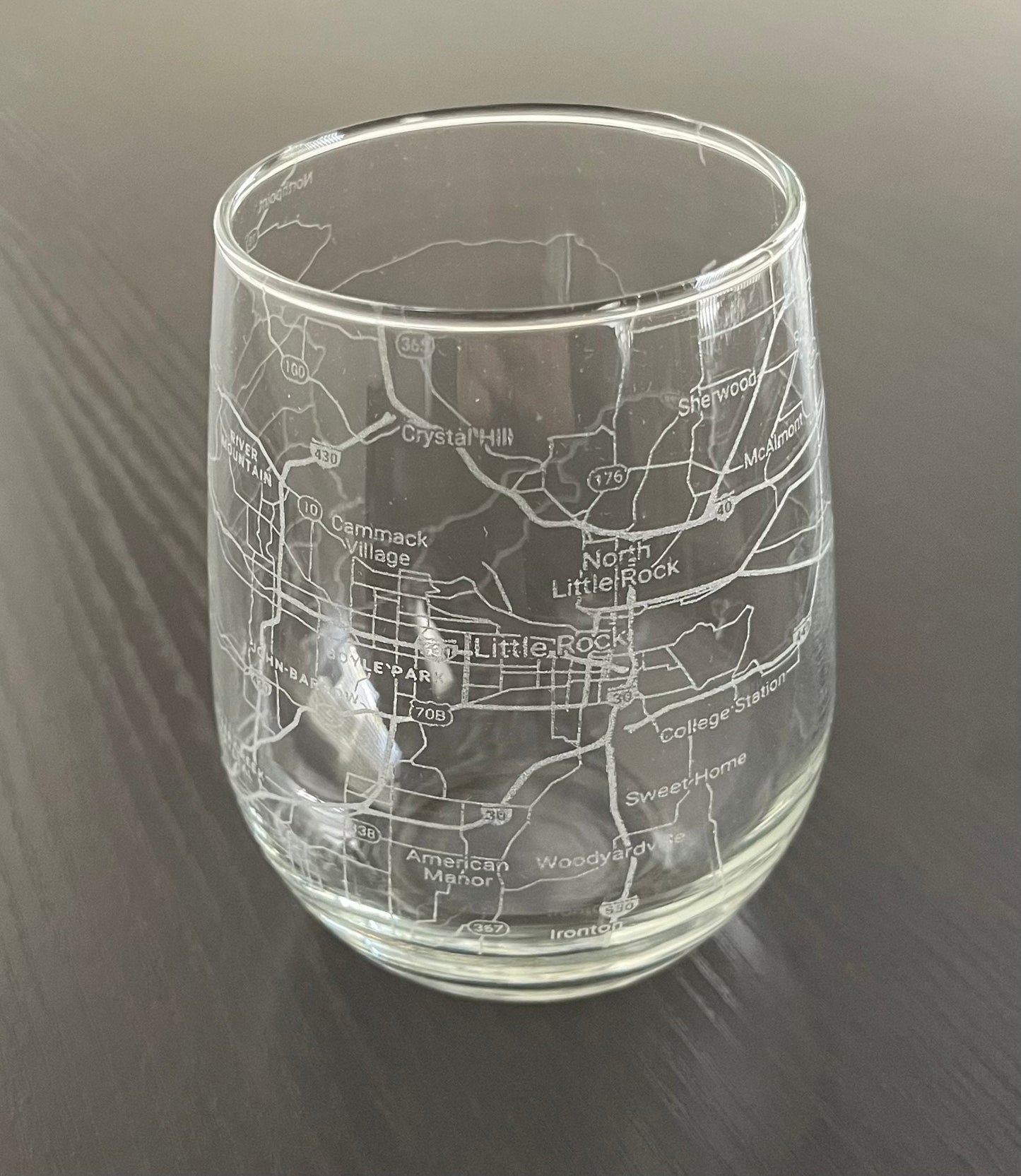 Stemless Wine Glass Urban City Map Little Rock, AR