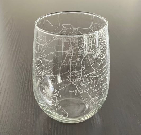 Stemless Wine Glass Urban City Map Liverpool, UK