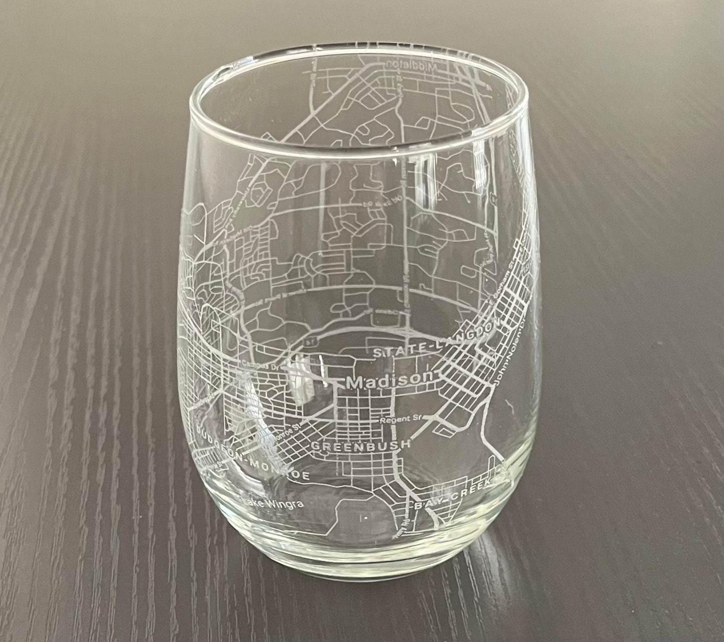 Stemless Wine Glass Urban City Map Madison, WI