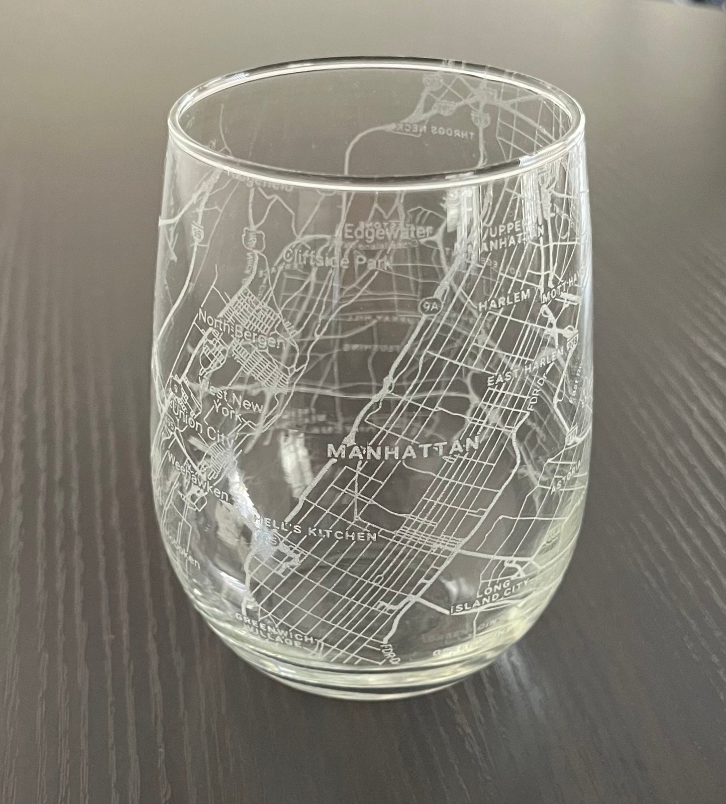 Stemless Wine Glass Urban City Map Manhattan, New York