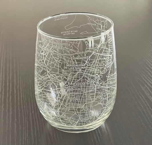 Stemless Wine Glass Urban City Map Mexico City, Mexico