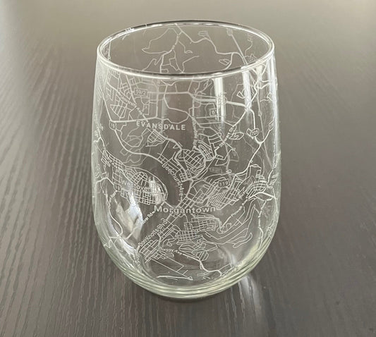 Stemless Wine Glass Urban City Map Morgantown, WV