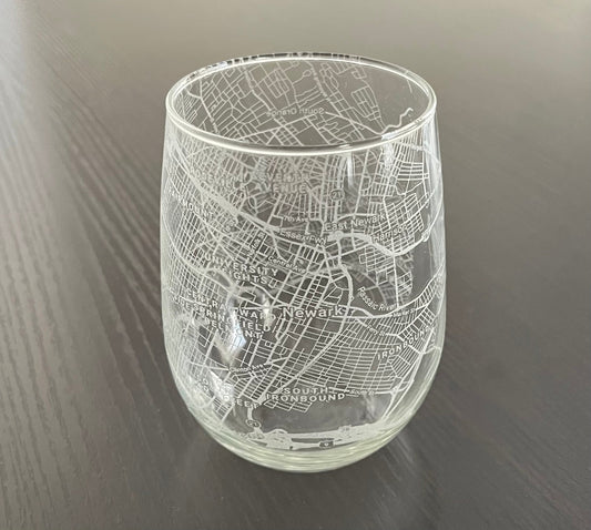 Stemless Wine Glass Urban City Map Newark, NJ