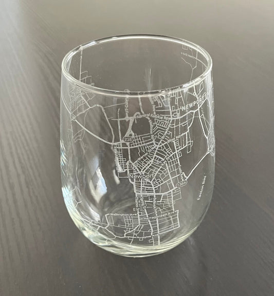 Stemless Wine Glass Urban City Map Newport, RI