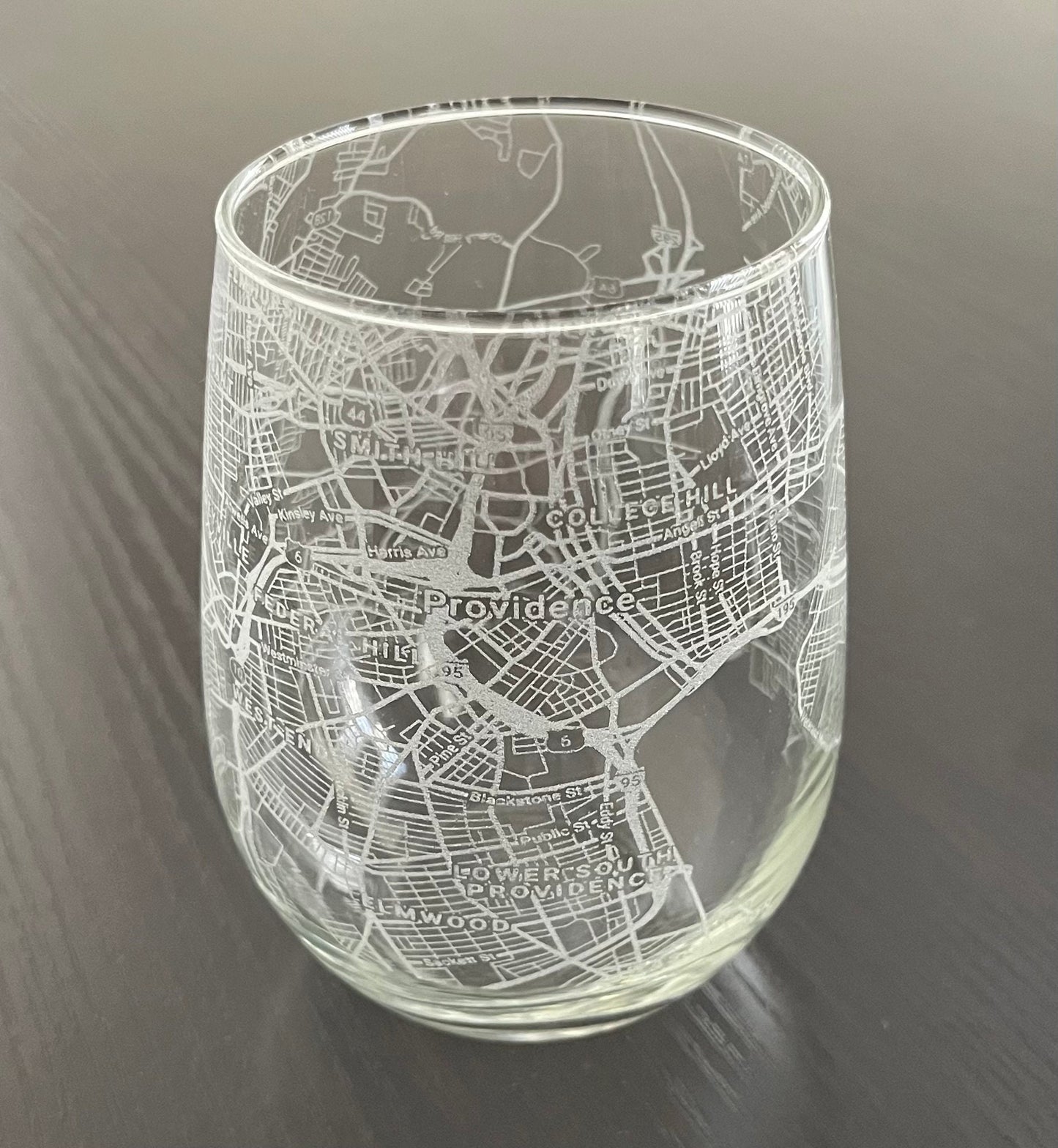 Stemless Wine Glass Urban City Map Providence, RI