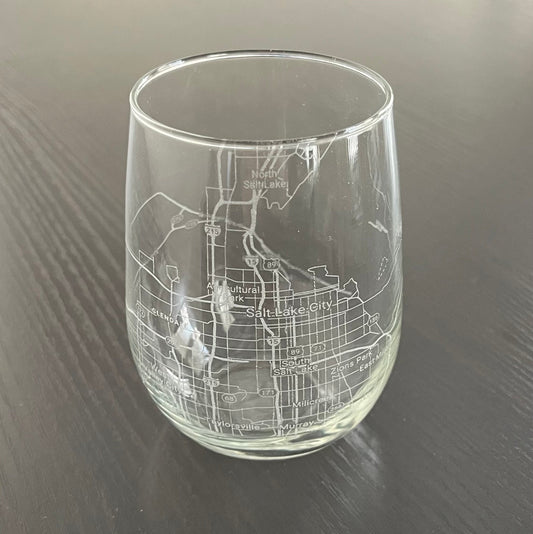 Stemless Wine Glass Urban City Map Salt Lake City, UT