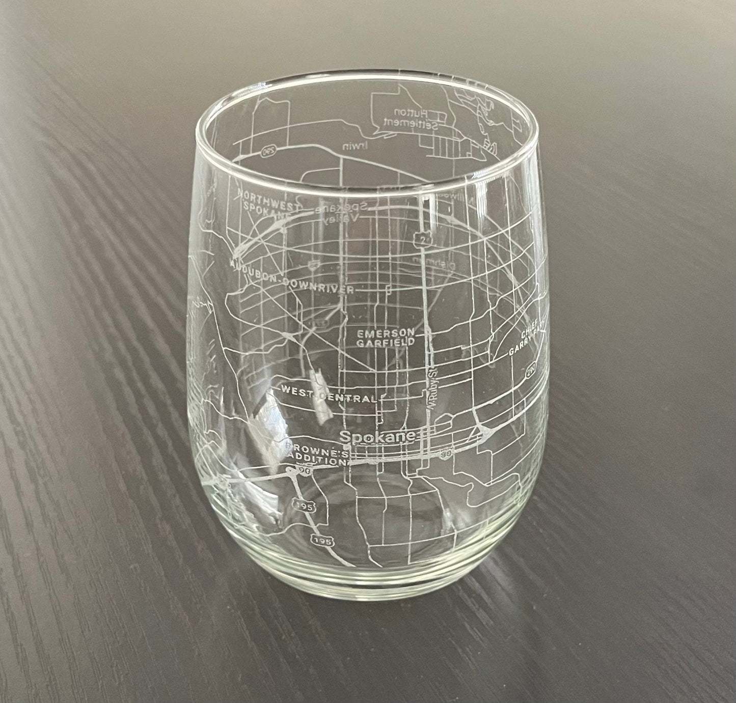 Stemless Wine Glass Urban City Map Spokane, WA