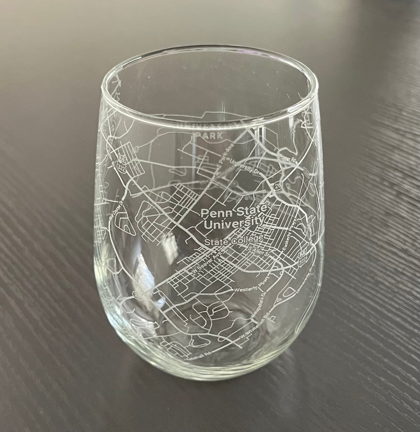 Stemless Wine Glass Urban City Map State College, PA