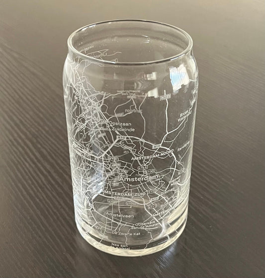 16 oz Beer Can Glass Urban City Map Amsterdam, Netherlands