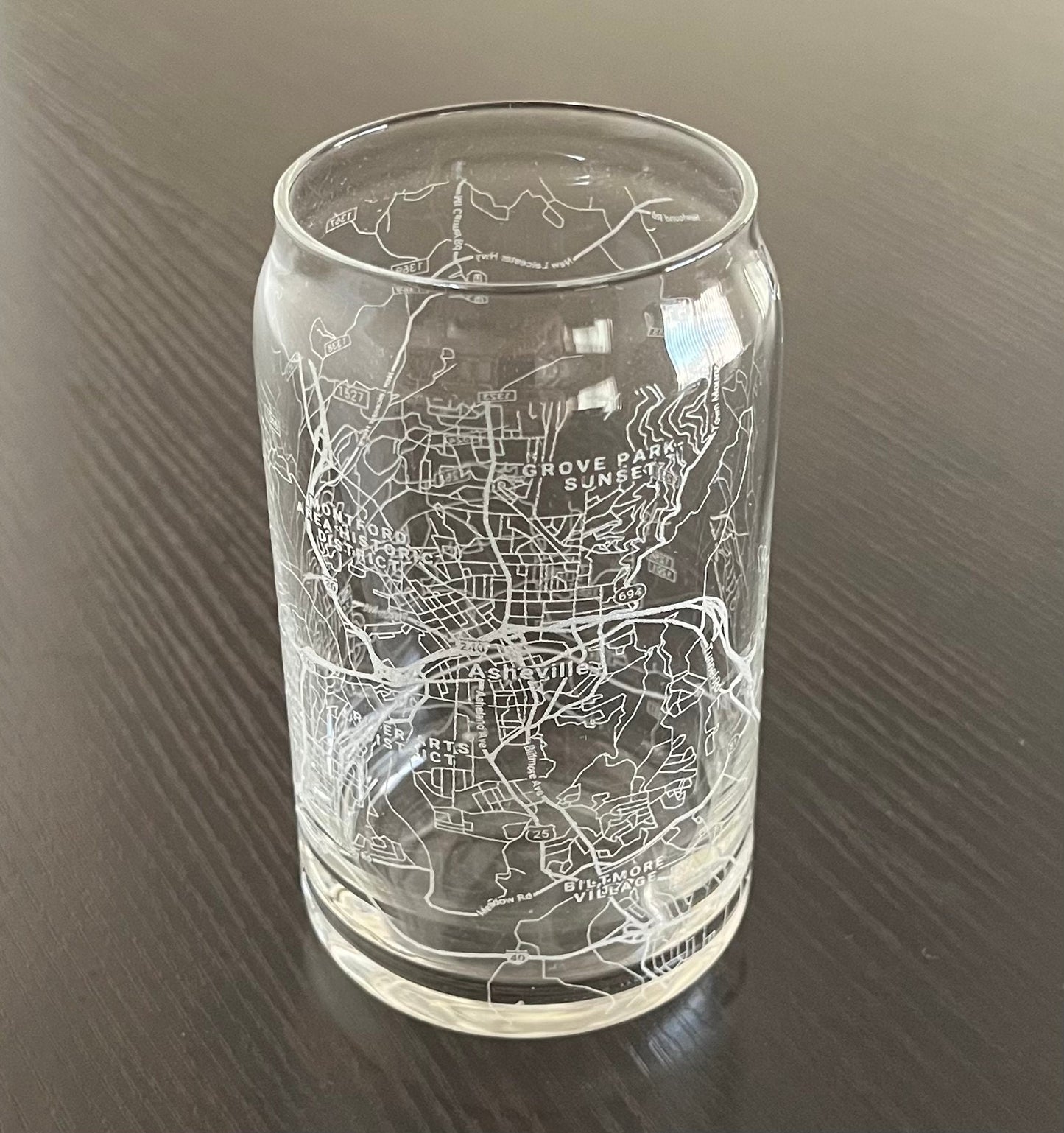 16 oz Beer Can Glass Urban City Map Asheville, NC