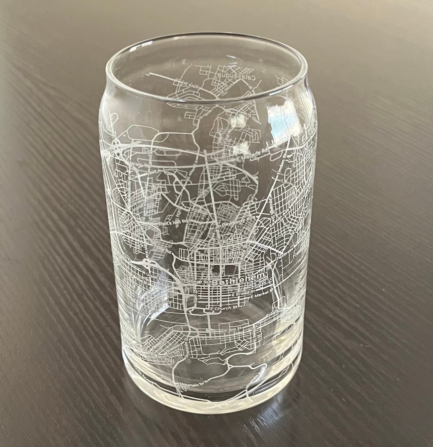 16 oz Beer Can Glass Urban City Map Bethlehem, PA