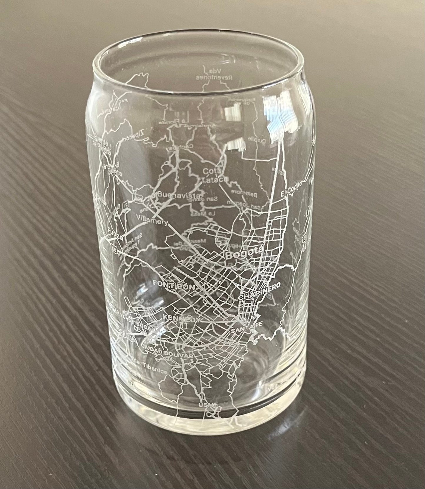 16 oz Beer Can Glass Urban City Map Bogota, Colombia