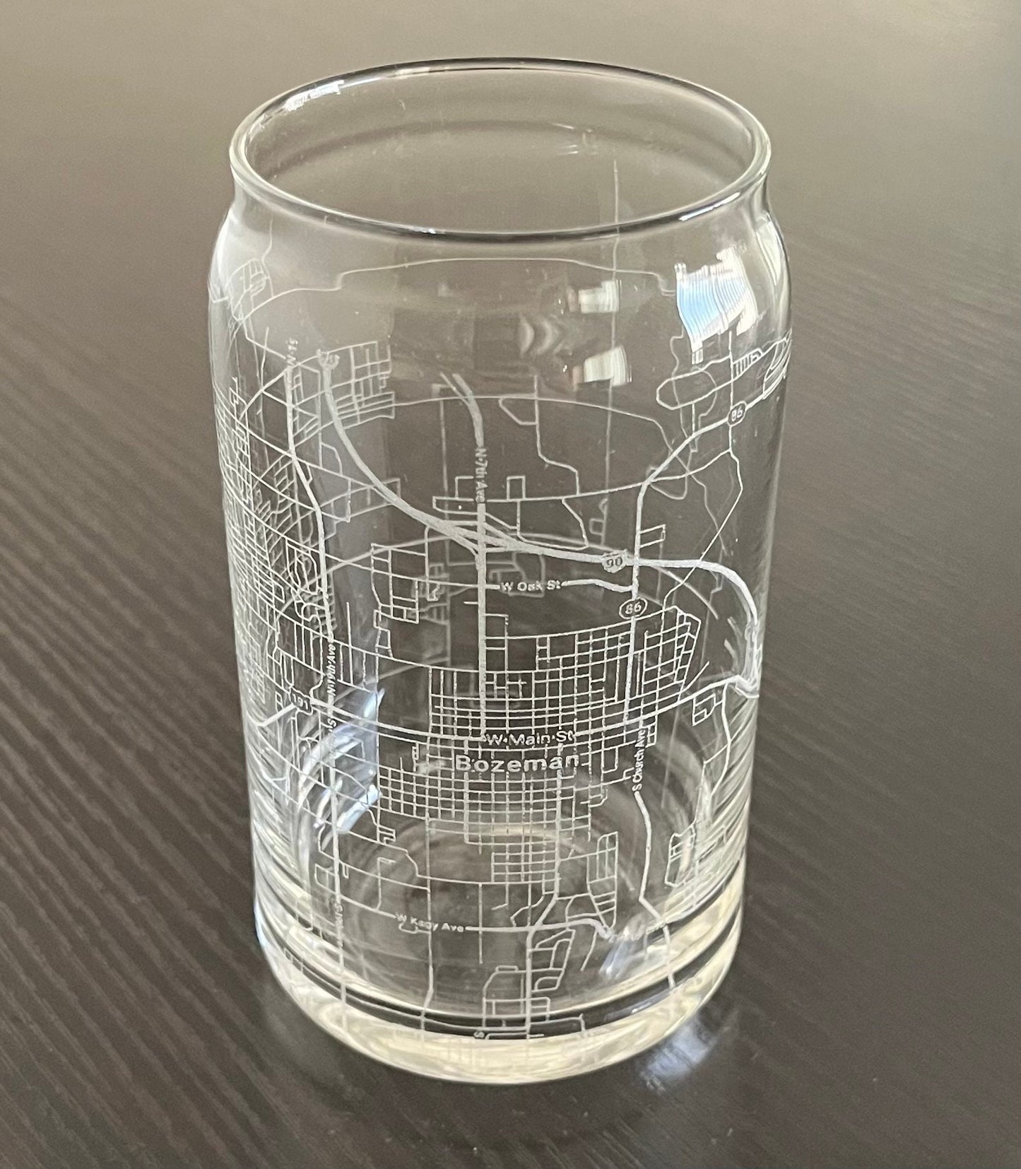 16 oz Beer Can Glass Urban City Map Bozeman, MT