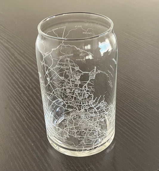 16 oz Beer Can Glass Urban City Map Brisbane QLD, Australia