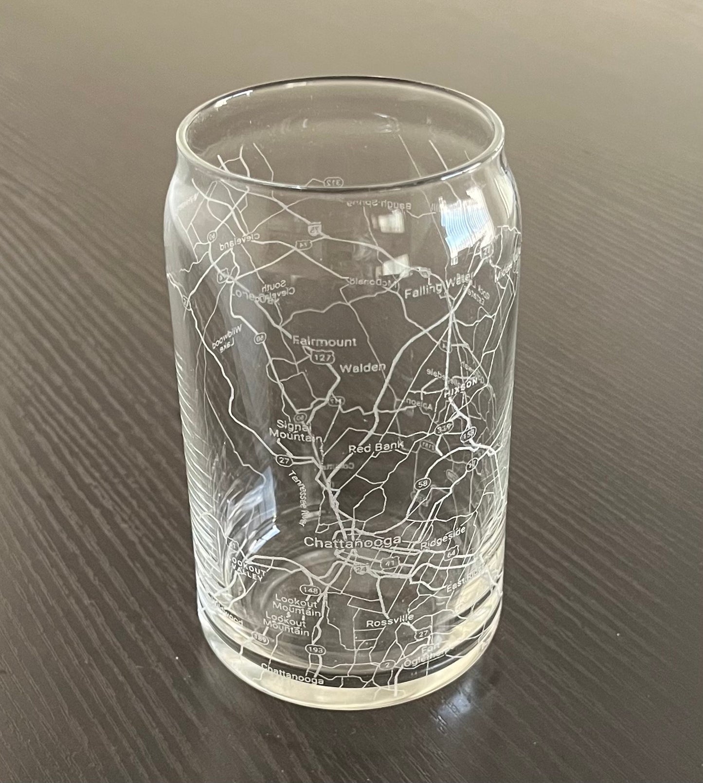 16 oz Beer Can Glass Urban City Map Chattanooga, TN