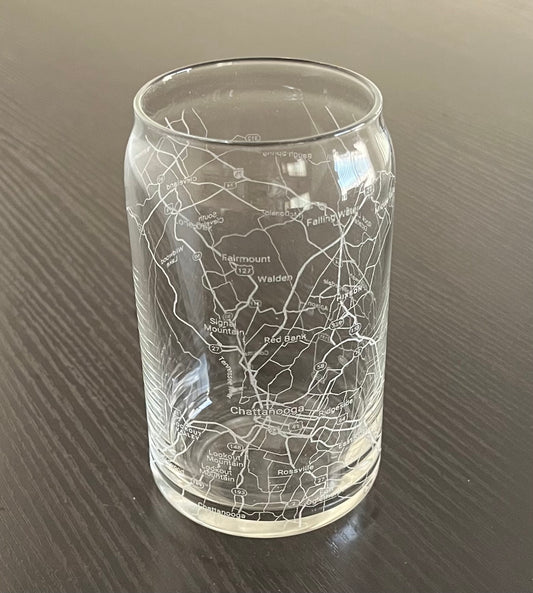 16 oz Beer Can Glass Urban City Map Chattanooga, TN