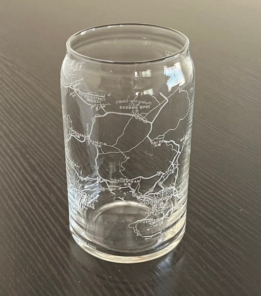 16 oz Beer Can Glass Urban City Map Hong Kong