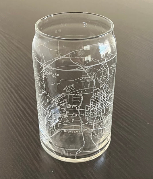 16 oz Beer Can Glass Urban City Map Iowa City, IA