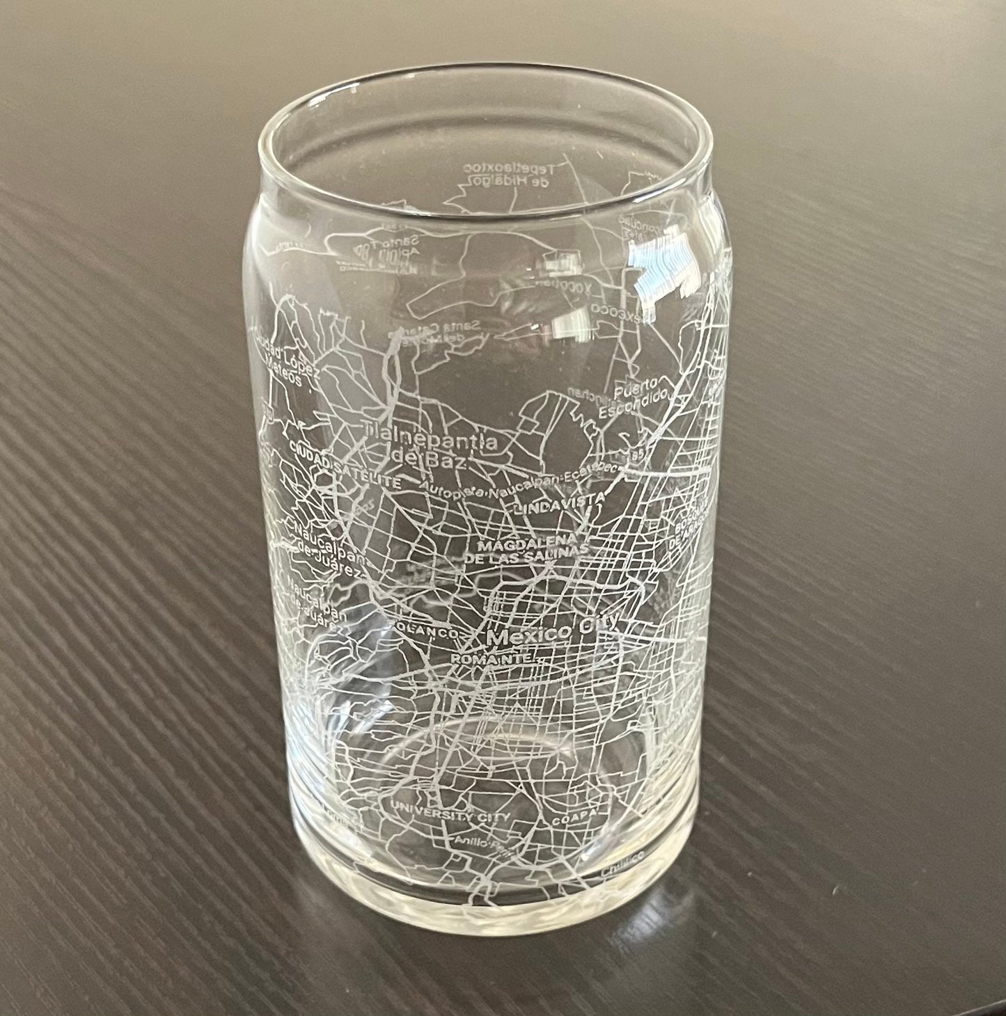 16 oz Beer Can Glass Urban City Map Mexico City, Mexico