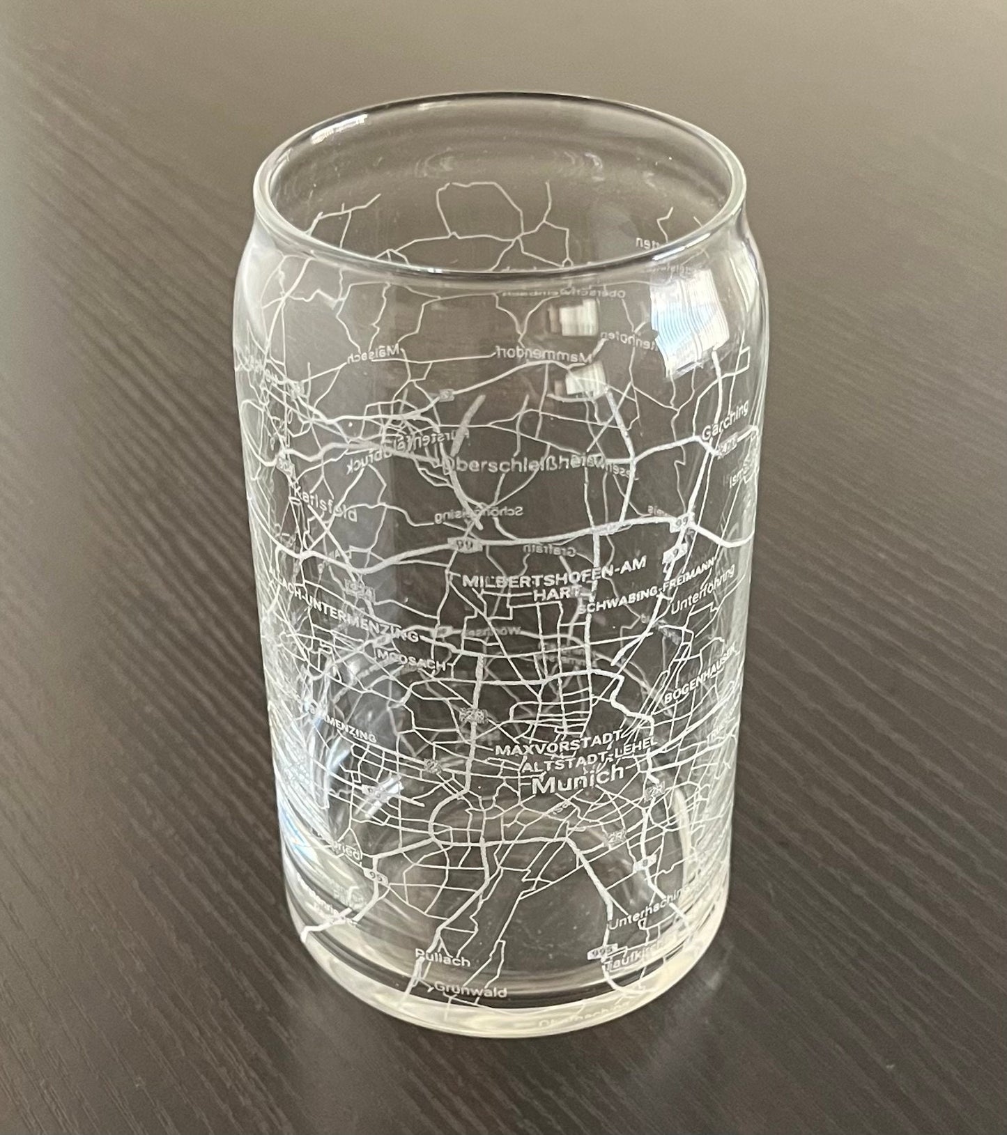 16 oz Beer Can Glass Urban City Map Munich, Germany