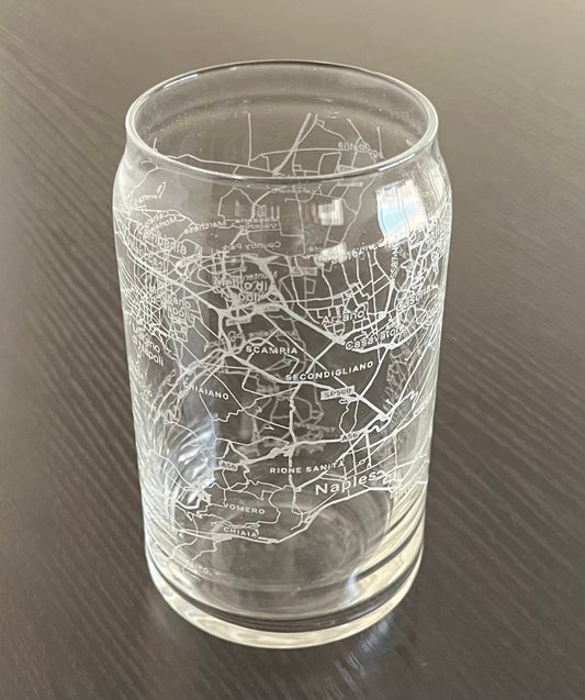 16 oz Beer Can Glass Urban City Map Naples, Italy