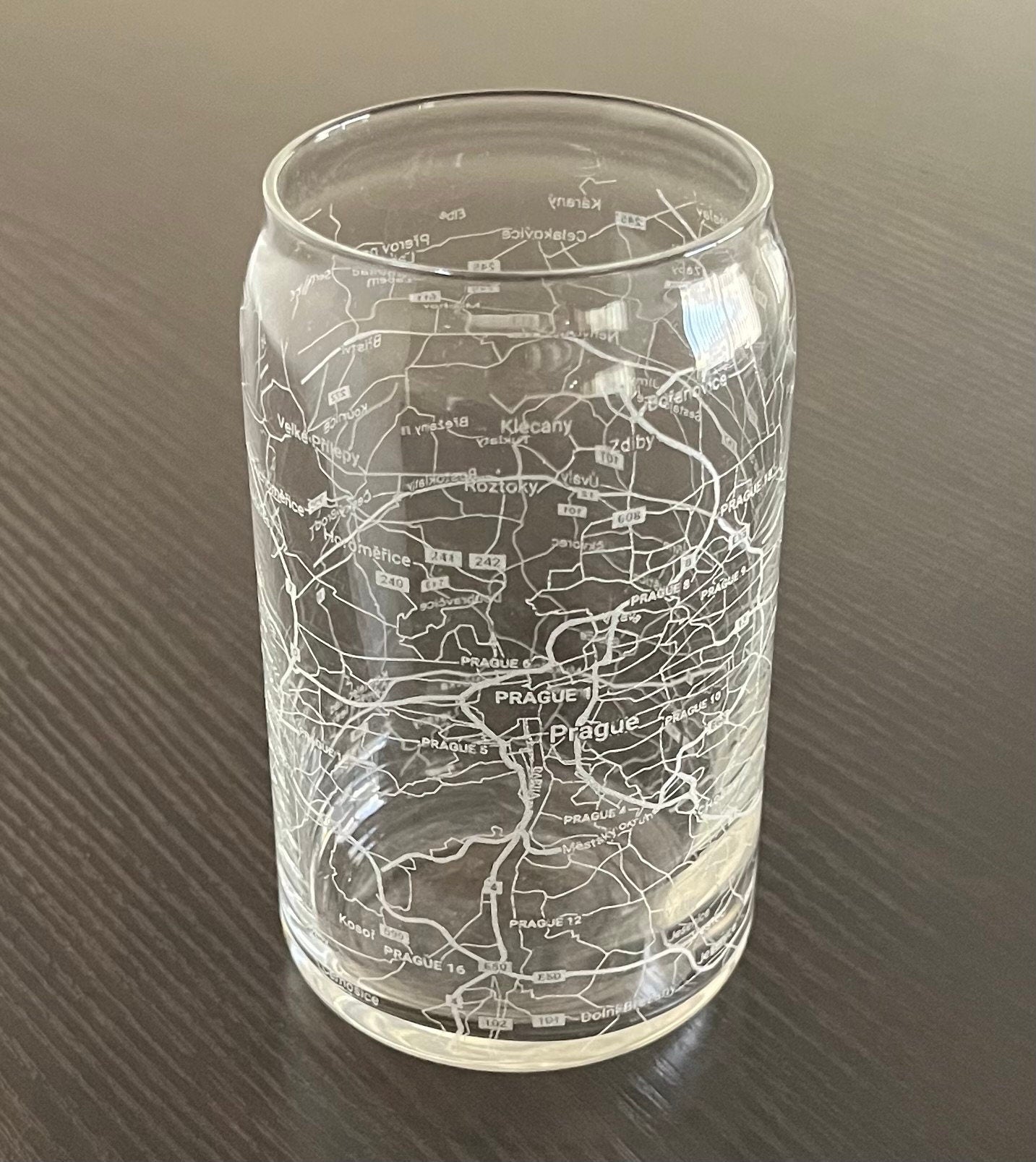 16 oz Beer Can Glass Urban City Map Prague, Czech Republic