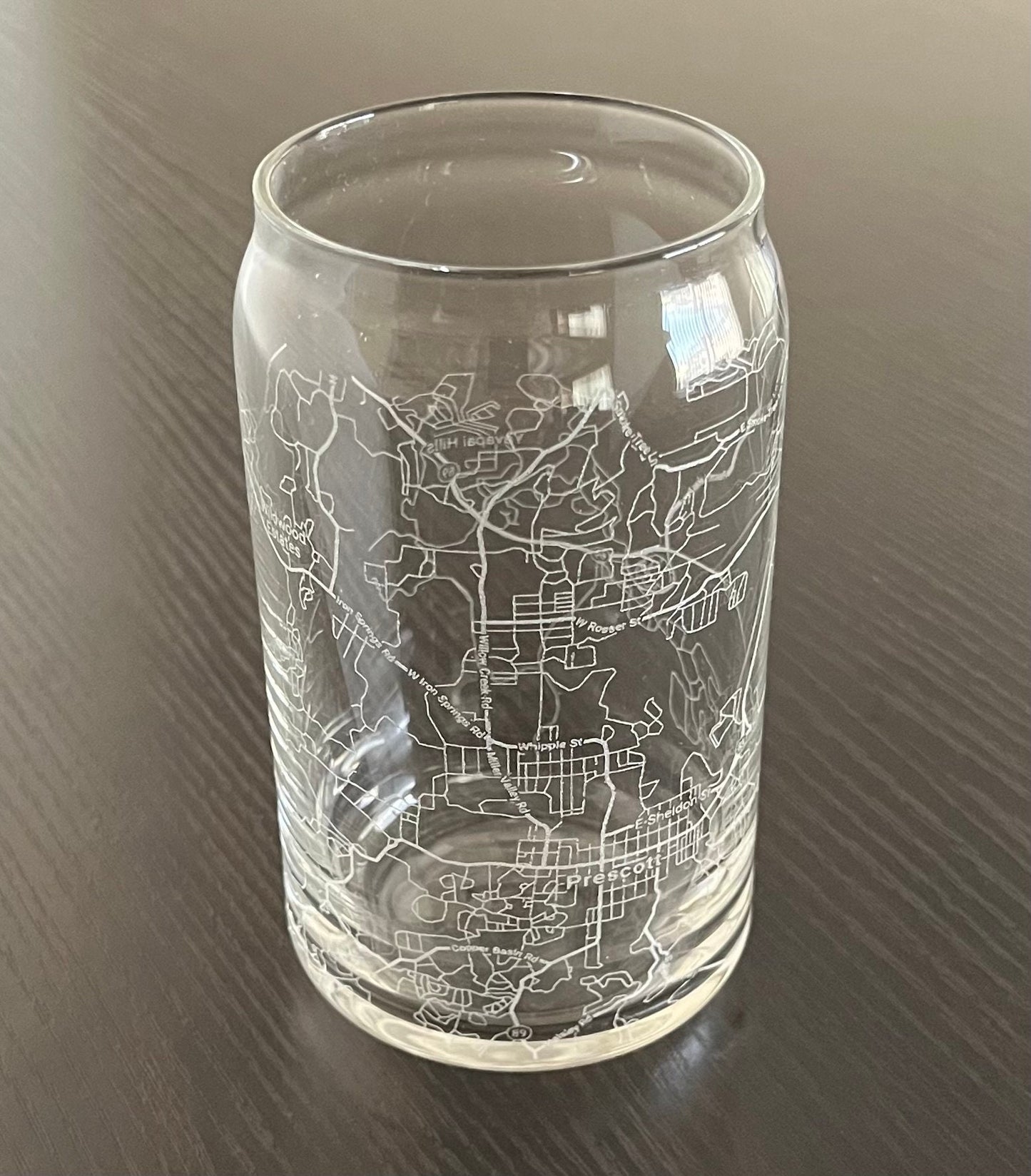 16 oz Beer Can Glass Urban City Map Prescott, AZ