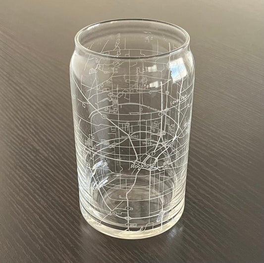 16 oz Beer Can Glass Urban City Map Rockford, IL