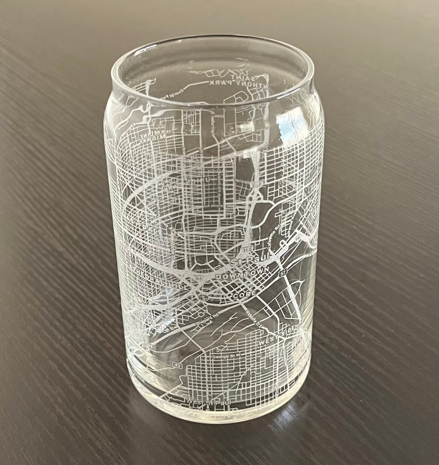 16 oz Beer Can Glass Urban City Map St Paul, MN