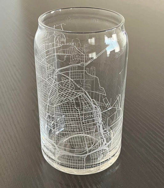 16 oz Beer Can Glass Urban City Map Tacoma, WA