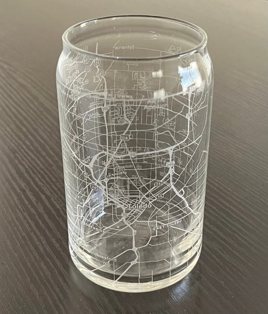 16 oz Beer Can Glass Urban City Map Toledo, OH